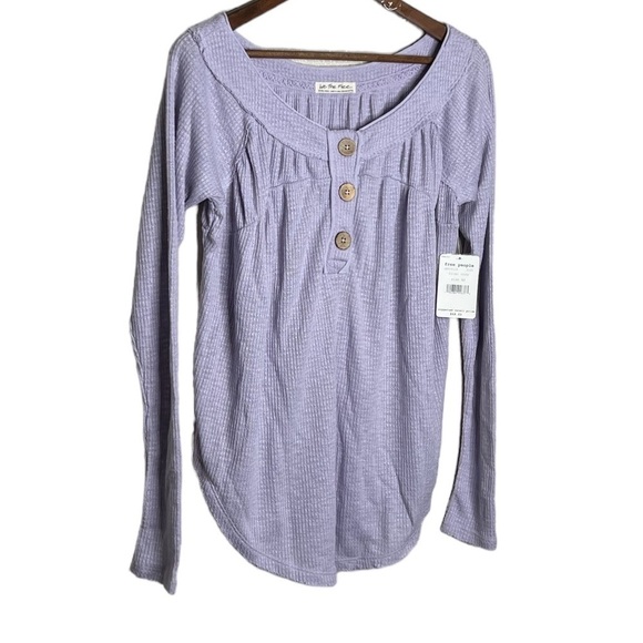 Free People Must Have Henley Top Lilac Waffle Knit - Picture 4 of 9